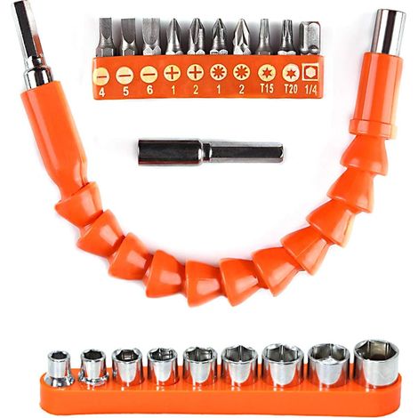 Rallonge flexible pour perceuse (queue hexagonale 1/4") – Kit 21 pièces Rallonge articulée de 11,6 pouces (env. 29,5 cm), adaptateur universel flexible (1/5)