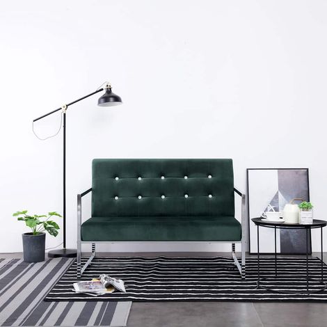 Canapé 2 places avec accoudoirs-Sofa Vert foncé Chrome et velours (1/5)