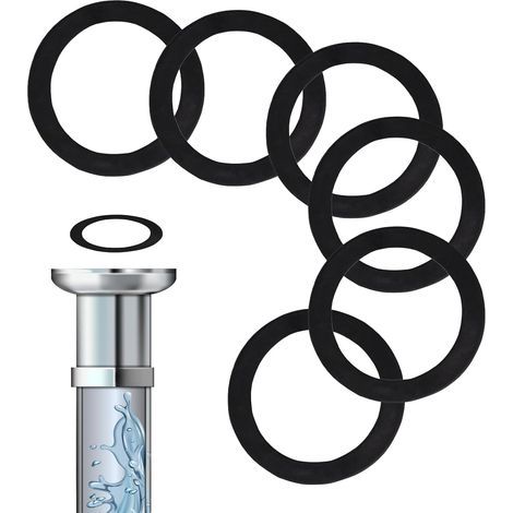 6 Pcs Rubber Washers with O-Ring, Flat Rubber Washer, OD 45 mm, ID 31 mm, Sink Drain Seal for Wastewater Basins, Kitchen Sink Pipe, Drain Pipe (Black) (1/5)