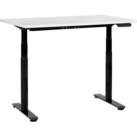 Escritorio de altura regulable eléctrico diseño moderno patas redondas 120 x 72 cm tablero blanco soporte de acero negro DESTINAS