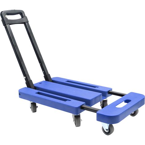 Chariot pliant portable mini remorque, diable à plateforme, caddie marchandises, chariot bagages renforcé, version améliorée roues caoutchouc 5 cm, bleu, usage lourd (1/5)