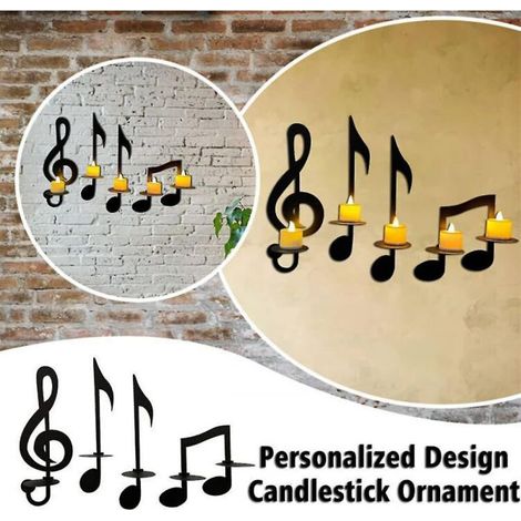 BEBUSINGOTO Applique murale noire avec Note de musique, bougeoir à clé gauche, décoration murale, chandelier Vintage, 4 pièces