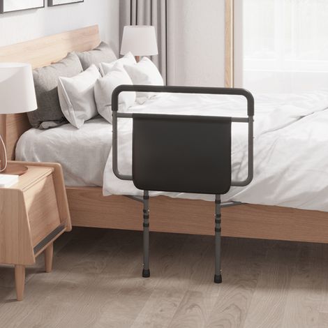 Barrière de lit adulte, barre d'appui réglable en hauteur avec poche de rangement, 71 x 61 x 86-104 cm, grise (1/5)