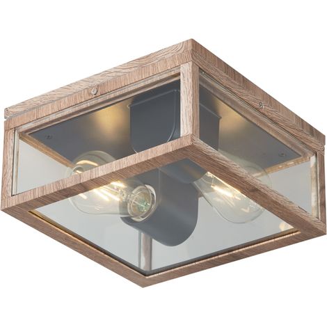 Industrielle Deckenleuchte Holzoptik IP44 2-flammig - Charlois