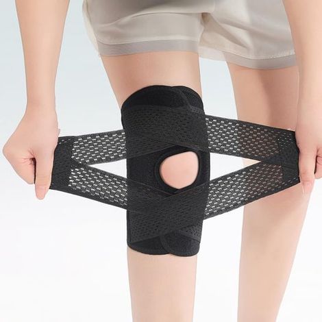 Rodillera de compresión rotuliana ajustable con estabilizadores laterales para la recuperación de la artritis y el menisco (Talla M, Negra) (1/5)