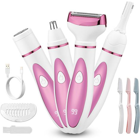 Rasoir Electrique Femme - 4 en 1 Indolore Corps Tondeuse Pour Bikini, Visage, Sourcils, Nez, Aisselles - USB Rechargeable (1/5)