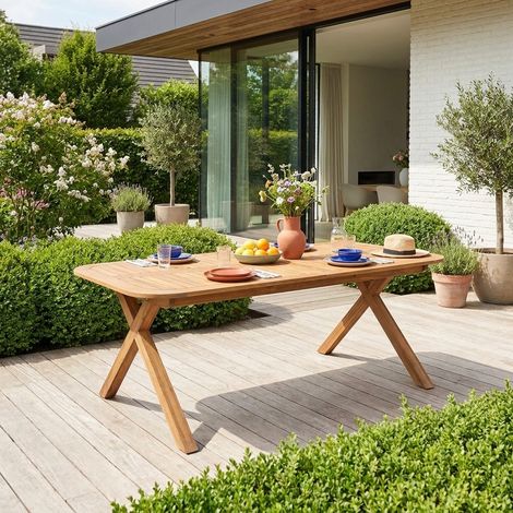 Table de jardin extensible bois d'acacia 6-8 places 180/240cm naturel - Tanzo