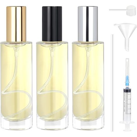 3 Pièces Vaporisateur Parfum Verre 30ml, Flacon Parfum Vide Rechargeable, Atomiseur Parfum en Verre, Bouteille Parfum Vide pour Voyage, Vacances, Cadeaux (Capuchon Doré, Argenté et Noir)