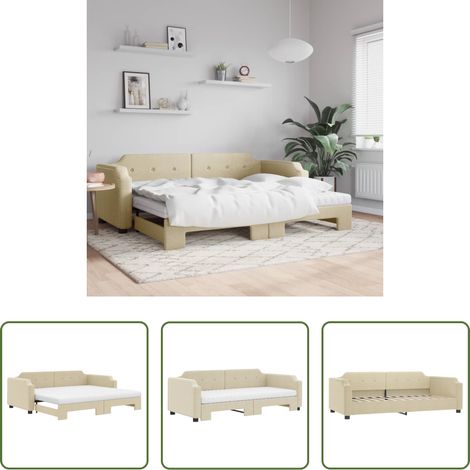 vidaXL Sofa-Bett - Tagesbett Ausziehbar mit Matratzen Creme 90x200 cm Stoff (1/5)