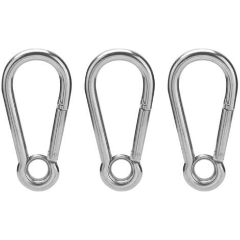 3 Pièces Mousqueton en Acier Inoxydable avec Anneau, Accessoires Sécurité Corde - Crochet à Ressort M10 (10mm)