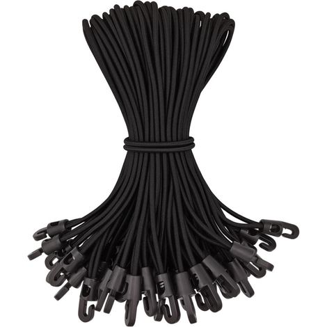 Spanngummis mit Haken 50 Stück, 25cm, Schwarz, dehnbar bis 50cm (1/5)