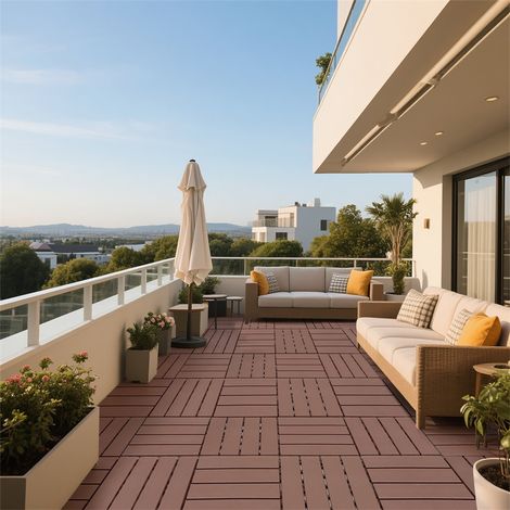 Dalle de terrasse - 30x30x2cm - lot de 44 pieces dalles clipsables impermeables pour balcon piscine jardin - Marron rouge (1/5)