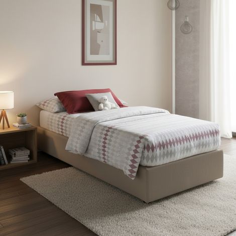 Talamo Italia Einzelbett Ambra, Containerbett mit Kunstlederbezug, 100% Made in Italy, Frontöffnung, passend für Matratze Cm 80x190, Turteltaube (1/5)
