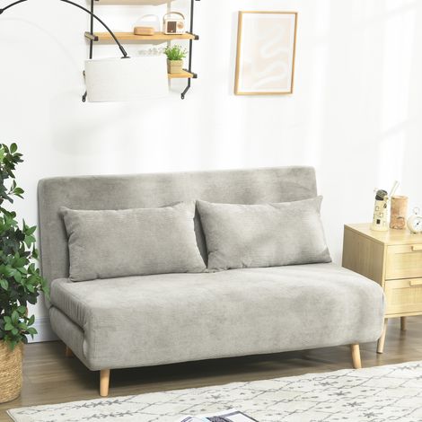 Canapé convertible 2 places en polyester gris, dossier réglable 3 positions, 141x90x81 cm (1/5)
