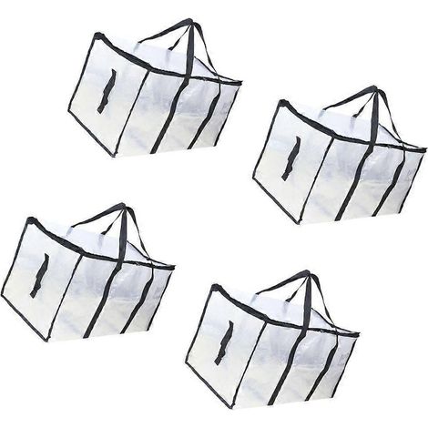 Lot de 4 sacs de rangement transparents pour déménagement, économiseurs d'espace avec poignées et fermetures éclair. (1/4)