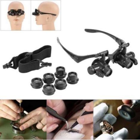Loupe, serre-tête, loupe frontale, loupes, éclairage LED, grossissements de 10x, 15x, 20x et 25x Femeo (1/3)
