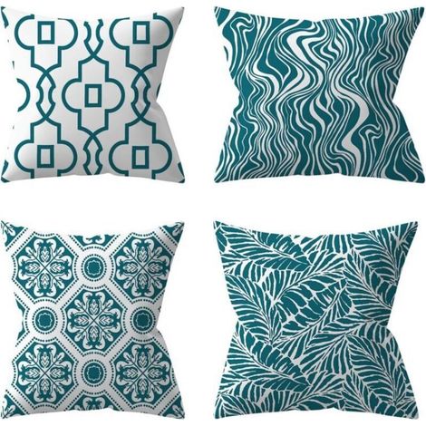 Set of 4 Outdoor Cushion Covers, Green Plant, 45 x 45 cm Decorative Cushions for Garden (Turquoise) (1/4)