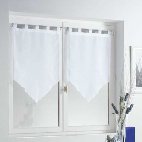 Homemaison – Paire de voilages en voile sablé 100% polyester – Dimensions 2 x 45 x 90 cm – Finition passants et pompons décoratifs – Couleur blanc lumineux