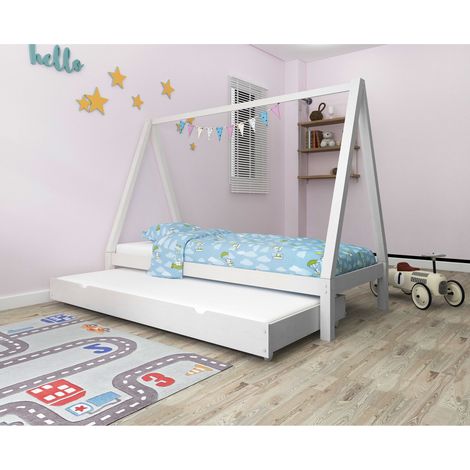 Alpi-Lit tipi 90x200 cm avec tiroir en pin blanc (1/5)