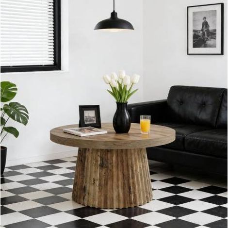 Mesa de centro redonda 80 cm en MDF marrón HAVRYA (1/5)