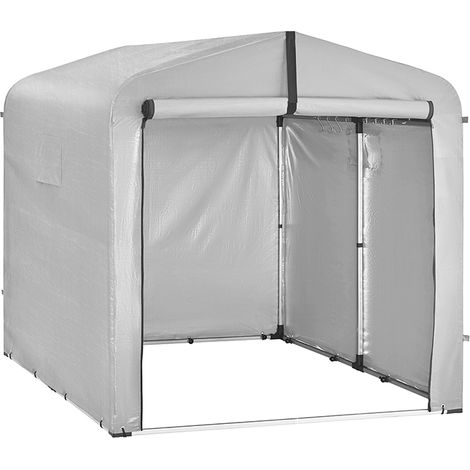 SoBuy  Cobertizo para bicicletas gris con puerta enrollable  Garaje portátil para bicicletas con sistema de colgado  Refugio de almacenamiento para bicicletas de aluminio y lona PE  219×159×165 cm  KL (1/5)