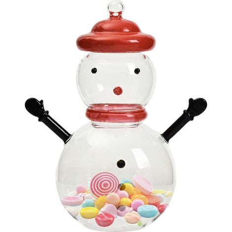 Bocaux à biscuits de vacances – Bonhomme de neige en verre avec couvercle – Pot organisateur de friandises, centre de table de Noël, décoration pour banquets, chambre à coucher, fête, études (1/5)