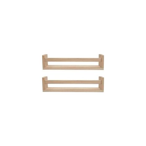 Étagère Murale Flottante En Bois Naturel 2 Pièces Bibliothèque Enfant Chambre Décor Bain Épices Cuisine