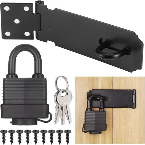 Loquet de Cadenas Agrafe avec Cadenas et Vis, Loquet Porte en Acier Inoxydable avec Clé, Cadenas Agrafe Lourds, Verrou Porte Etanche, Fermeture Porte pour Chambre à Coucher Patio Jardin (Noire) (1/5)