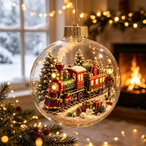 Bola de Navidad luminosa, decoración navideña para el hogar, regalo, bola de Navidad, modelo de tren (1/5)