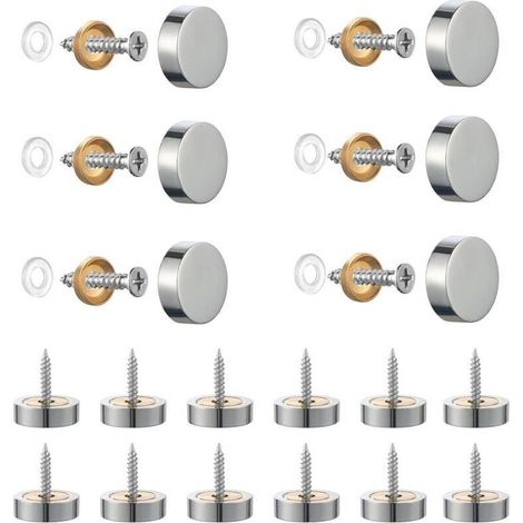 Lot de 20 vis en acier inoxydable brossé avec capuchons décoratifs pour miroirs, tables, assiettes, armoires, panneaux en verre Argenté 14 mm (1/4)