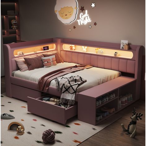 letto 90x200 con cassetti scarpiera USB LED rosa OKMYHOME (1/5)