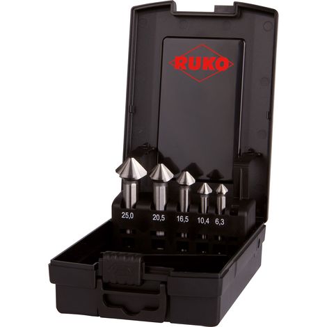 RUKO ULTIMATECUT Kit de fraises coniques et ébavureurs HSSE-Co 5 DIN 335 Forme C 90° 5 pièces dans un coffret en plastique - 102791ERO