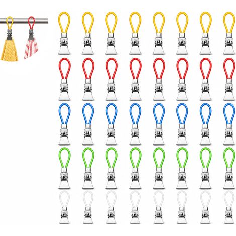 40 PCS Accroche Torchon, Clips de Fixation Multicolores pour Torchons et Serviettes, Attache en Métal Coulissante, Support de Suspension Réutilisable pour Cuisine, Salle de Bain et Buanderie (1/5)