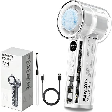 Ventilateur Portable à Main Turbo avec Plaque de Glace, Vitesse 1-100, Batterie 3000mAh, Silencieux, Affichage LED, Mini Ventilateur pour Voyage, Bureau, Camping, Extérieur (1/5)