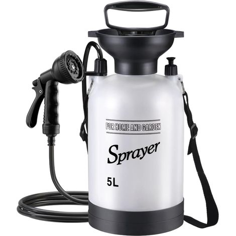 Douche de Camping Portable, Douche Portable 5L avec 10 Modes tête de pulvérisateur et Tuyau 9, 84 Pieds pour Jardin randonnée randonnée (1/5)