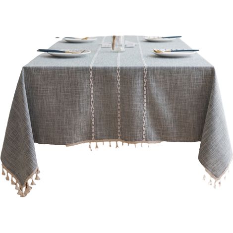 Nappe Rectangulaire - 140 x 90 cm - Lin et Coton - Antidérapante - Pour Cuisine Salon Jardin - 1 Pièce (1/5)
