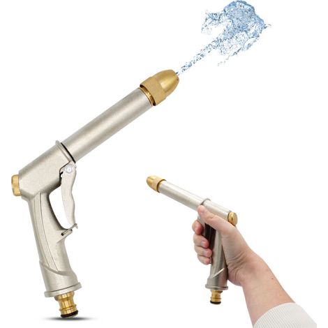 Pistolet à Eau Tuyau d'Arrosage - Jet ajustasble, Buse Orientable, Connexion Universelle - Alluminum (1/4)