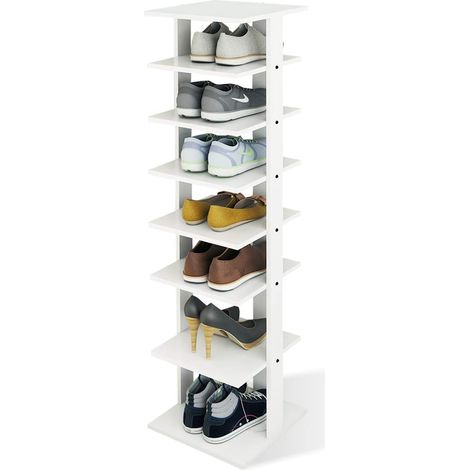COSTWAY Scarpiera in legno, Libreria Multifunzione, Supporto per Scarpe a 7 piani, Bianco (1/5)