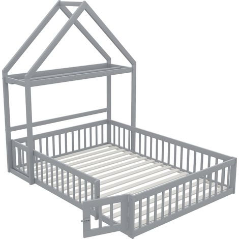 GagaGagaLit enfant 140x200 en bois massif avec rangement, gris (1/5)