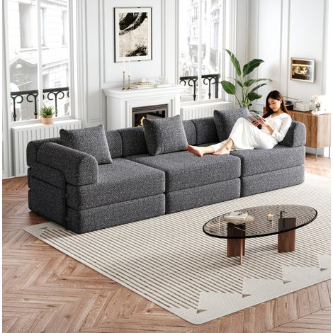 Sofá convertible de chenilla con almacenamiento gris OKMYHOME (1/5)