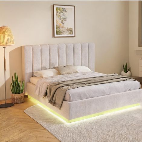 Cadre de lit beige en lin 211 x 247 x 112 cm (1/5)