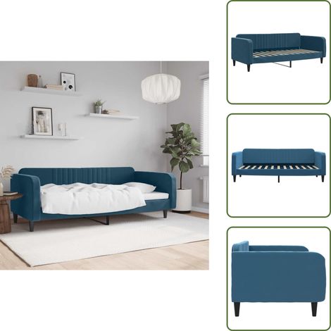 The Living Store Lit de repos sans matelas bleu 90x200 cm velours - Canapé Convertible - Lit Invité - Meuble Salon - Lit Compact - Literie