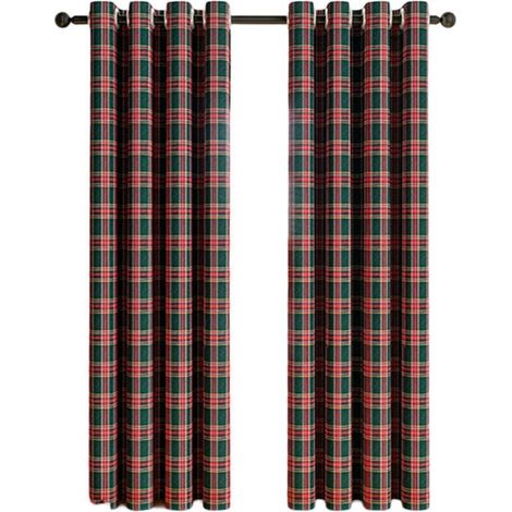 Rideaux Panneaux Décoratifs à Carreaux Écossais - Filtre à Lumière - Style Campagnard à Oeillets - pour Cuisine/Salon