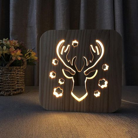 LED-Nachtlicht aus Holz in Tierform, 3D-USB-Ladefunktion, Schreibtischlampe, Dekoration fürs Schlafzimmer