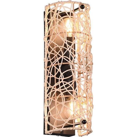 Plafoniera Lovis 2x E14 - 40W - Finitura naturale con reticolo in rattan (1/5)