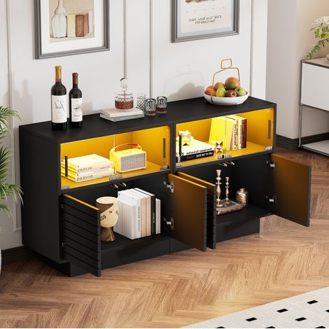 Aparador salón con LED y puertas de cristal negro OKMYHOME (1/5)