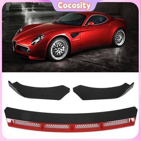 Cocosity Becquet de menton de lèvre de pare-chocs Black 3pcs Front Bumper Lip Body Kit Spoiler Wing Car auto parechoc Noir Rouge (1/5)
