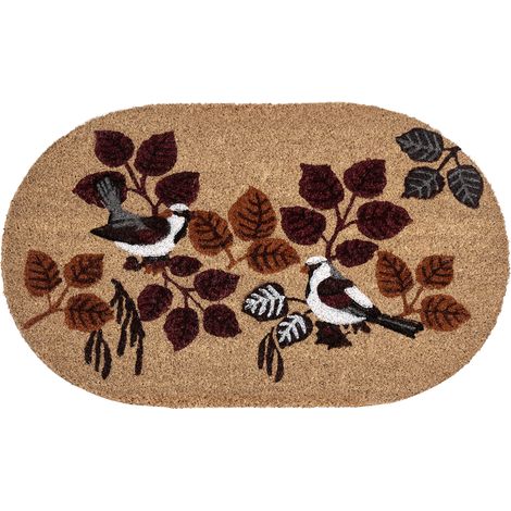 Felpudo moderno para interior y exterior 50 x 80 cm motivo pájaros de fibra de coco dorso de PVC antideslizante natural Toolik