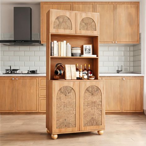 Meuble de rangement haut 80 x 40 x 180 cm avec portes en rotin (1/5)