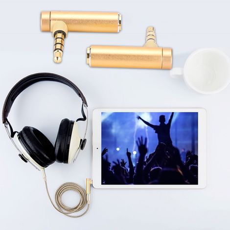 Adaptateur Audio 3.5mm Mâle vers Femelle Angle Droit 2 Pièces - Câble Jack Stéréo Doré (1/5)
